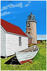 Artists Put Row Boat by Monhegan Island Light - Digital Painting